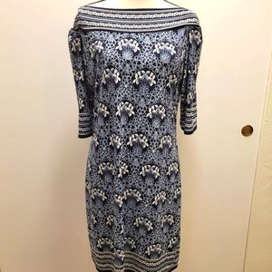 Max Studio XL slipon dress blue white black print